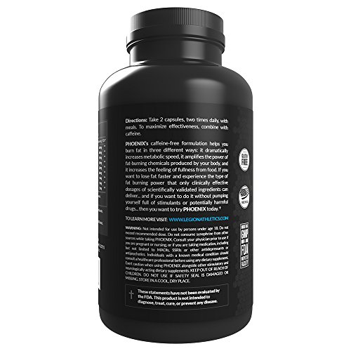 Legion Phoenix Caffeine Free Fat Burner Supplement - Best Thermogenic Weight Loss Pills for Men & Women All Natural Metabolism Booster & Appetite Suppressant Safe & Healthy 30 Servings Legion Phoenix Caffeine Free Fat Burner Supplement - Best Thermogenic Weight Loss Pills for Men & Women All Natural Metabolism Booster & Appetite Suppressant Safe & Healthy 30 Servings